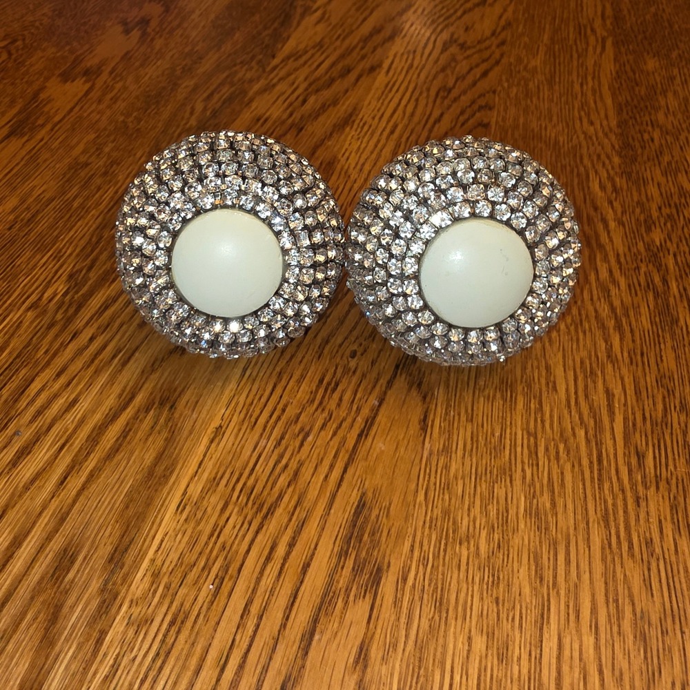 Set of 2 Rhinestone Pavé Round Curtain Finials White Glam Sparkle Girls Room